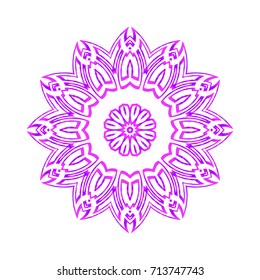 hand drawn mandala with flower, geometric elements. vector illustration. purple, pink color. for coloring book, greeting card, invitation, tattoo. Anti-stress therapy pattern.