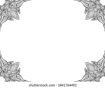 Hand drawn mandala frame. Letter size vector illustration isolated on white background. Decorative ornament in ethnic oriental style. Coloring book page.