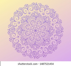 Hand drawn mandala with gradient background. Vector illustration.