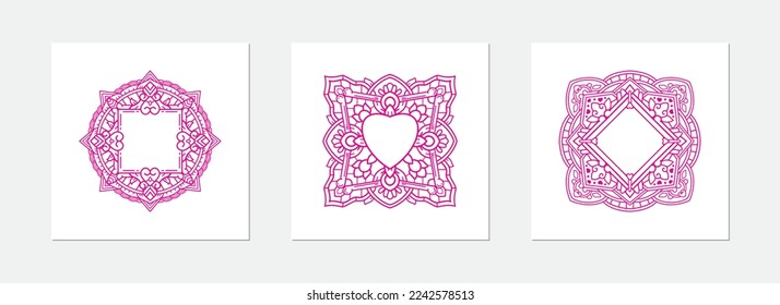 hand drawn mandala illustration on the theme of heart, love, valentine with space to paste photo