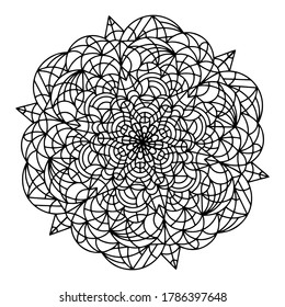 Hand drawn mandala isolated on a white background. Coloring book for children and adults. Simple outline antistress drawing. - Shutterstock ID 1786397648