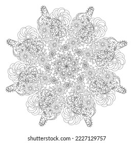 hand drawn mandala isolated on white background. Vector illustration for coloring book for adults. Meditation, antistress. Floral design Indian style