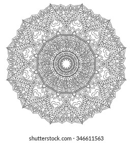 Hand drawn mandala . Isolated on white. anti stress Coloring Page Vector monochrome sketch.