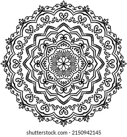 Hand drawn mandala. Lace style, henna tattoo style.