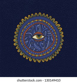Hand drawn mandala on space background. Round ornament. Can be used separately from background