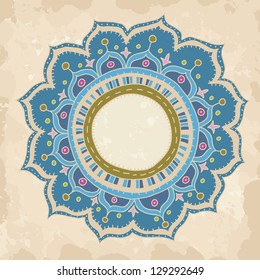 Hand drawn mandala on vintage background. Round ornament  with place for text