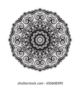 Hand drawn mandala ornament. Mehndi, henna pattern. Can be used for textiles, printing on phone, yoga Mat, coloring