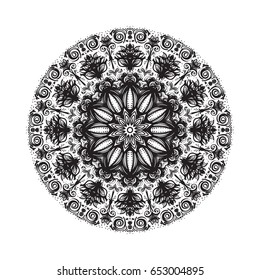 Hand drawn mandala ornament.Mehndi, henna pattern. Can be used for textiles, printing on phone, yoga Mat, coloring.