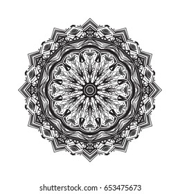 Hand drawn mandala ornament.Mehndi, henna pattern. Can be used for textiles, printing on phone, yoga Mat, coloring.