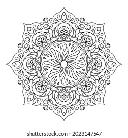 Hand drawn mandala pattern for Henna, Mehndi, tattoo, Coloring book, anti-stress, decoration Decorative ornament in ethnic oriental style 