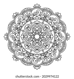 Hand drawn mandala pattern for Henna, Mehndi, tattoo, Coloring book, anti-stress, decoration Decorative ornament in ethnic oriental style . Vector