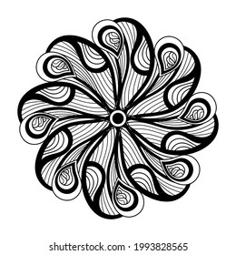 Hand drawn mandala. Peacock feather. Vector illustration for printing on T-shirts, bags and more
