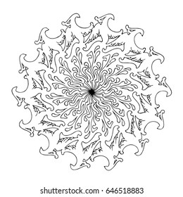 Hand drawn mandala with Phoenixes. Vector design element for coloring book page, tattoo, textile