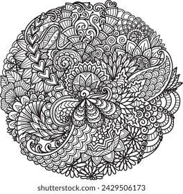 Hand drawn mandala round floral for coloring, laser cut, paper cut, pringting and so on. Vector illustration