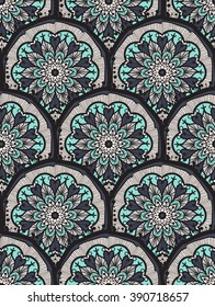 Hand drawn Mandala Seamless Pattern. Arabic, indian, turkish and ottoman culture decoration style. Ethnic ornamental background. Magic vintage template of greeting, card, print, cloth, tattoo. Vector