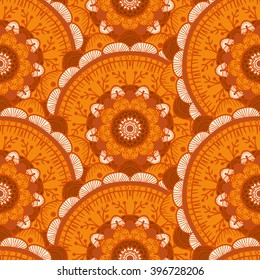 Hand drawn Mandala Seamless Pattern. Arabic, indian, turkish and ottoman culture decoration style. Ethnic ornamental background. Magic vintage template of greeting, card, print, cloth, tattoo. Vector