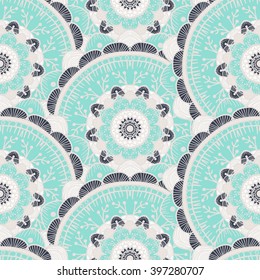 Hand drawn Mandala Seamless Pattern. Arabic, indian, turkish and ottoman culture decoration style. Ethnic ornamental background. Magic vintage template of greeting, card, print, cloth, tattoo. Vector