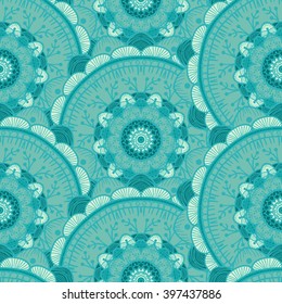 Hand drawn Mandala Seamless Pattern. Arabic, indian, turkish and ottoman culture decoration style. Ethnic ornamental background. Magic vintage template of greeting, card, print, cloth, tattoo. Vector