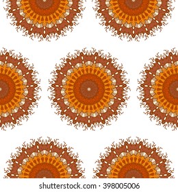 Hand drawn Mandala Seamless Pattern. Arabic, indian, turkish and ottoman culture decoration style. Ethnic ornamental background. 