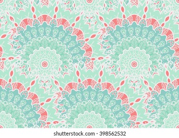 Hand drawn Mandala Seamless Pattern. Arabic, indian, turkish and ottoman culture decoration style. Ethnic ornamental background. Magic vintage template of greeting, card, print, cloth, tattoo. Vector