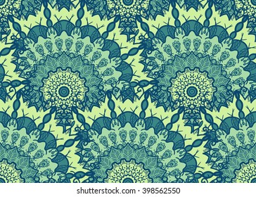 Hand drawn Mandala Seamless Pattern. Arabic, indian, turkish and ottoman culture decoration style. Ethnic ornamental background. Magic vintage template of greeting, card, print, cloth, tattoo. Vector