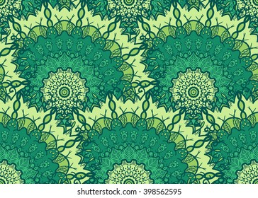 Hand drawn Mandala Seamless Pattern. Arabic, indian, turkish and ottoman culture decoration style. Ethnic ornamental background. Magic vintage template of greeting, card, print, cloth, tattoo. Vector
