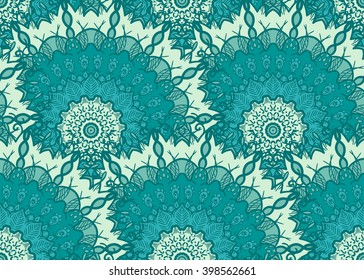 Hand drawn Mandala Seamless Pattern. Arabic, indian, turkish and ottoman culture decoration style. Ethnic ornamental background. Magic vintage template of greeting, card, print, cloth, tattoo. Vector