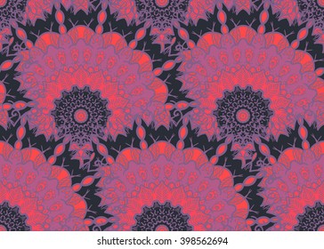 Hand drawn Mandala Seamless Pattern. Arabic, indian, turkish and ottoman culture decoration style. Ethnic ornamental background. Magic vintage template of greeting, card, print, cloth, tattoo. Vector