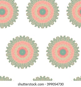 Hand drawn Mandala Seamless Pattern. Arabic, indian, turkish and ottoman culture decoration style. Ethnic ornamental background. Magic vintage template of greeting, card, print, cloth, tattoo. Vector