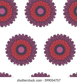 Hand drawn Mandala Seamless Pattern. Arabic, indian, turkish and ottoman culture decoration style. Ethnic ornamental background. Magic vintage template of greeting, card, print, cloth, tattoo. Vector