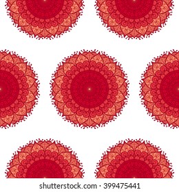 Hand drawn Mandala Seamless Pattern. Arabic, indian, turkish and ottoman culture decoration style. Ethnic ornamental background. Magic vintage template of greeting, card, print, cloth, tattoo. Vector