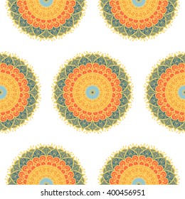 Hand drawn Mandala Seamless Pattern. Arabic, indian, turkish and ottoman culture decoration style.