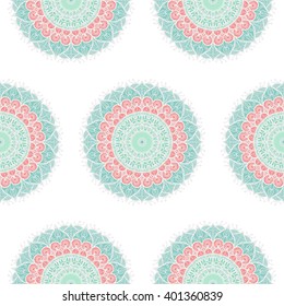Hand drawn Mandala Seamless Pattern. Arabic, indian, turkish and ottoman culture decoration style. Ethnic ornamental background. Magic vintage template of greeting, card, print, cloth, tattoo. Vector