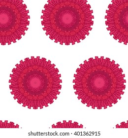 Hand drawn Mandala Seamless Pattern. Arabic, indian, turkish and ottoman culture decoration style. Ethnic ornamental background. Magic vintage template of greeting, card, print, cloth, tattoo. Vector