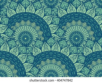 Hand drawn Mandala Seamless Pattern. Arabic, indian, turkish and ottoman culture decoration style. Ethnic ornamental background. Magic vintage template of greeting, card, print, cloth, tattoo. Vector