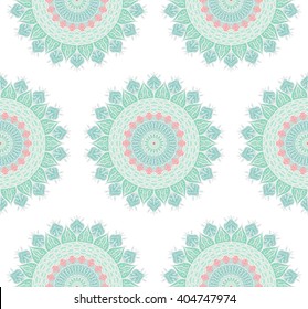 Hand drawn Mandala Seamless Pattern. Arabic, indian, turkish and ottoman culture decoration style. Ethnic ornamental background. Magic vintage template of greeting, card, print, cloth, tattoo. Vector