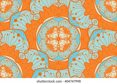 Hand drawn Mandala Seamless Pattern. Arabic, indian, turkish and ottoman culture decoration style. Ethnic ornamental background. Magic vintage template of greeting, card, print, cloth, tattoo. Vector