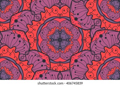 Hand drawn Mandala Seamless Pattern. Arabic, indian, turkish and ottoman culture decoration style. Ethnic ornamental background. Magic vintage template of greeting, card, print, cloth, tattoo. Vector