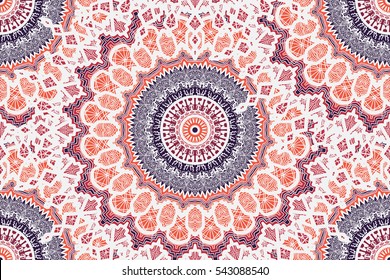 Hand drawn Mandala Seamless Pattern. Arabic, indian, turkish and ottoman culture decoration style. Ethnic ornamental background. Magic vintage template of greeting, card, print, cloth, tattoo. Vector