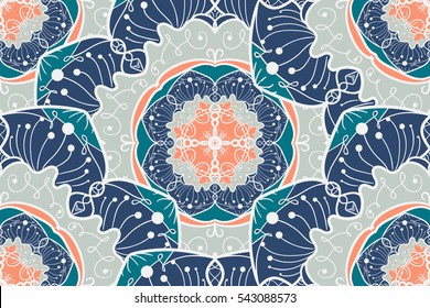 Hand drawn Mandala Seamless Pattern. Arabic, indian, turkish and ottoman culture decoration style. Ethnic ornamental background. Magic vintage template of greeting, card, print, cloth, tattoo. Vector