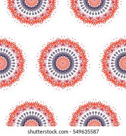 Hand drawn Mandala Seamless Pattern. Arabic, indian, turkish and ottoman culture decoration style. Ethnic ornamental background. Magic vintage template of greeting, card, print, cloth, tattoo. Vector