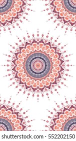Hand drawn Mandala Seamless Pattern. Arabic, indian, turkish and ottoman culture decoration style. Ethnic ornamental background. Magic vintage template of greeting, card, print, cloth, tattoo. Vector