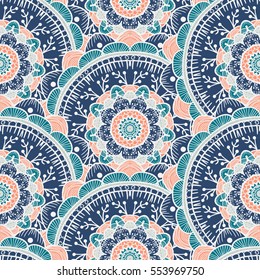 Hand drawn Mandala Seamless Pattern. Arabic, indian, turkish and ottoman culture decoration style. Ethnic ornamental background. Magic vintage template of greeting, card, print, cloth, tattoo. Vector
