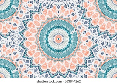 Hand Drawn Mandala Seamless Pattern. Arabic, Indian, Turkish And Ottoman Culture Decoration Style. Ethnic Ornamental Background. Magic Vintage Template Of Greeting, Card, Print, Cloth, Tattoo. Vector