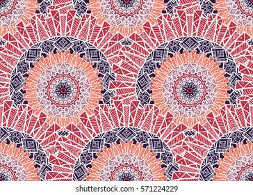 Hand drawn Mandala Seamless Pattern. Arabic, indian, turkish and ottoman culture decoration style. Ethnic ornamental background. Magic vintage template of greeting, card, print, cloth, tattoo. Vector