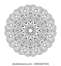 Hand drawn mandala, simple outline perfect for relaxing coloring book, patterns, yoga , planners, calendars. Bohemian mandala design