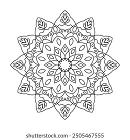 Hand drawn mandala, simple outline perfect for relaxing coloring book, patterns, yoga , planners, calendars. Bohemian mandala design