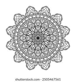Hand drawn mandala, simple outline perfect for relaxing coloring book, patterns, yoga , planners, calendars. Bohemian mandala design