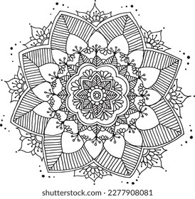 Hand drawn mandala vector illustration, isolated black lineart on white background