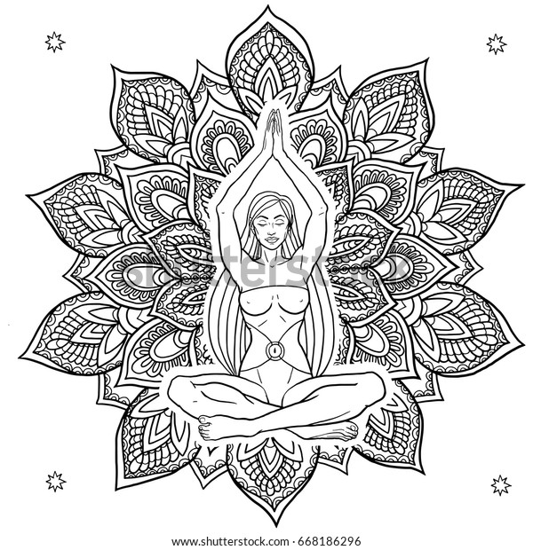 Download Hand Drawn Mandala Yoga Girl Ethnic Stock Vector (Royalty ...